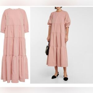 CO Women’s Size Large Dusty Pink Crew Neck Bubble Sleeve Tiered Maxi Dress
